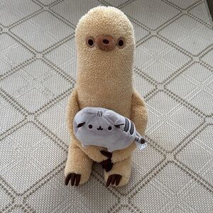Plush Sloth and Pusheen Toy, EUC, Velcro hands and cat, GUND